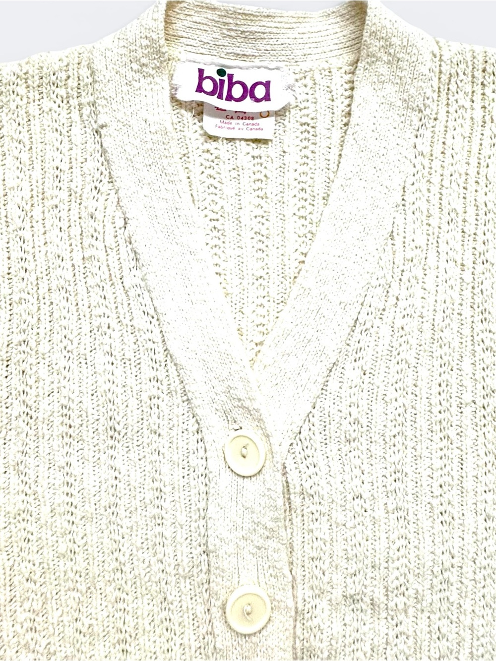 Biba Cream Cotton Ribbed Knit Button-Up Sweater Vest Cropped Petite XS - Picture 4 of 10